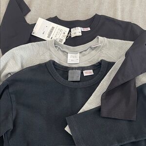 Zara Heather Gray Crewneck and 2 Black Long Sleeve Tops bundle